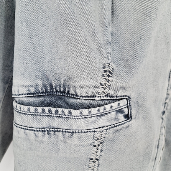 Free People Washed Gray Fitted Moto Racing Denim Jacket - Picture 5 of 9